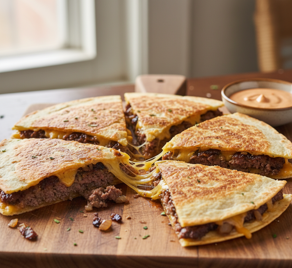 If you’ve ever struggled to choose between a juicy burger and a cheesy quesadilla, this recipe is about to change your life. These Smashburger Quesadillas combine the best of both worlds—crispy, golden tortillas packed with flavorful smashed beef patties, gooey melted cheese, and all your favorite burger toppings.