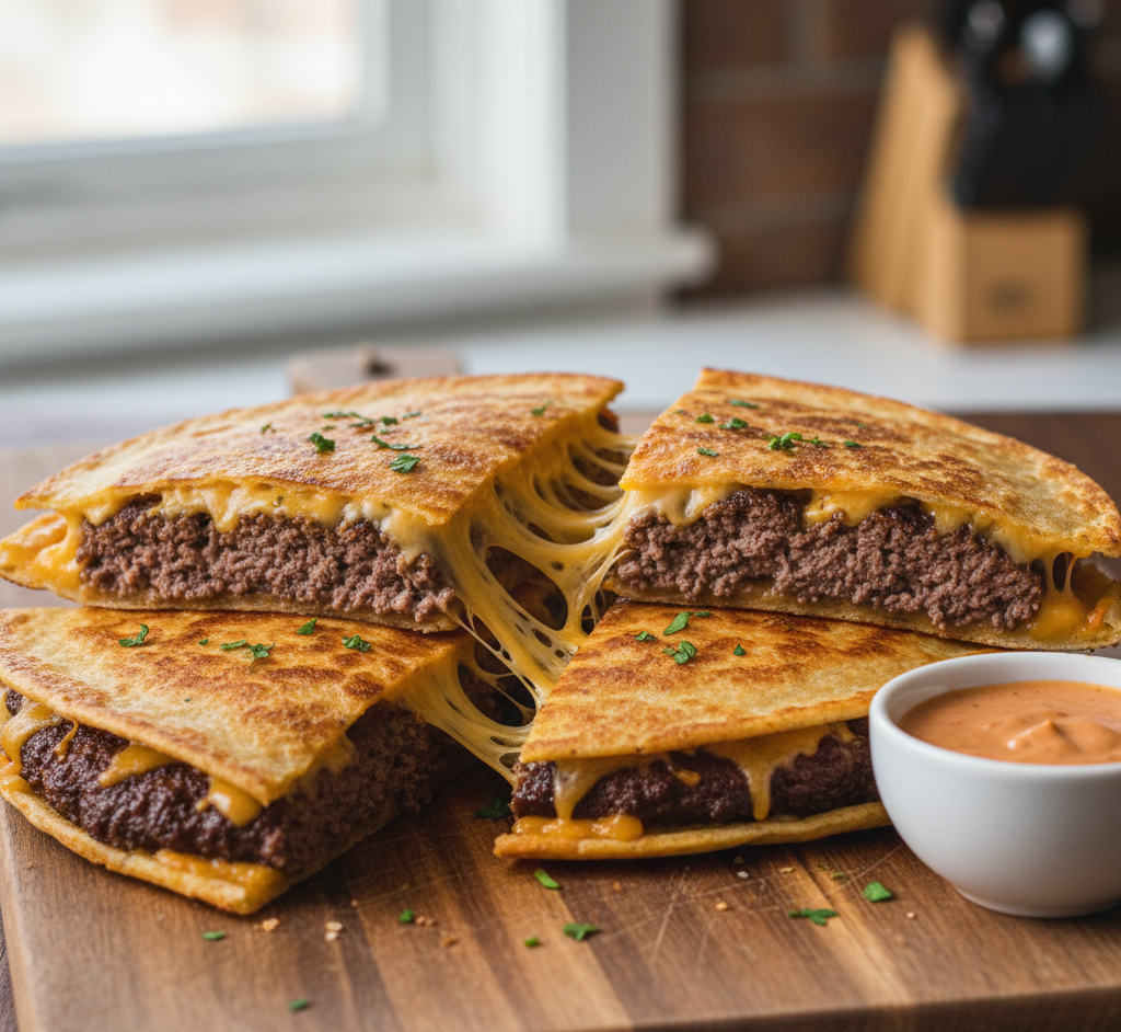 If you’re torn between craving a juicy burger or a crispy, cheesy quesadilla, this recipe brings you the best of both worlds. These Smashburger Quesadillas – The Ultimate Comfort Food combine the bold, savory flavors of a smashburger with the golden crunch of a perfectly toasted tortilla.