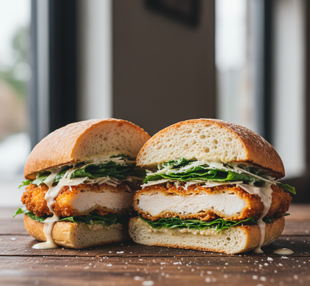 If you love a classic Caesar salad and crave a hearty sandwich, this Crispy Chicken Caesar Sandwich is the perfect combination of both worlds. It brings together crispy, golden fried chicken with creamy Caesar dressing, crunchy romaine lettuce, and a soft toasted bun for a flavor-packed bite every time.
